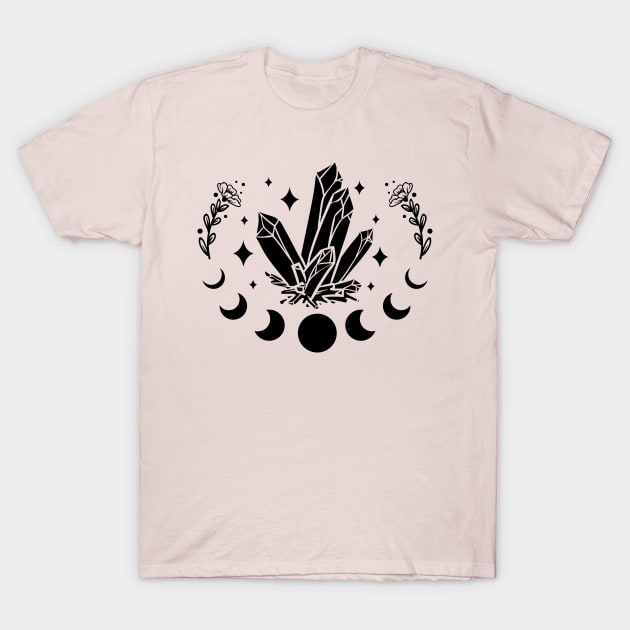 Crystal Moon Celestial Witchy Design T-Shirt by Anonic